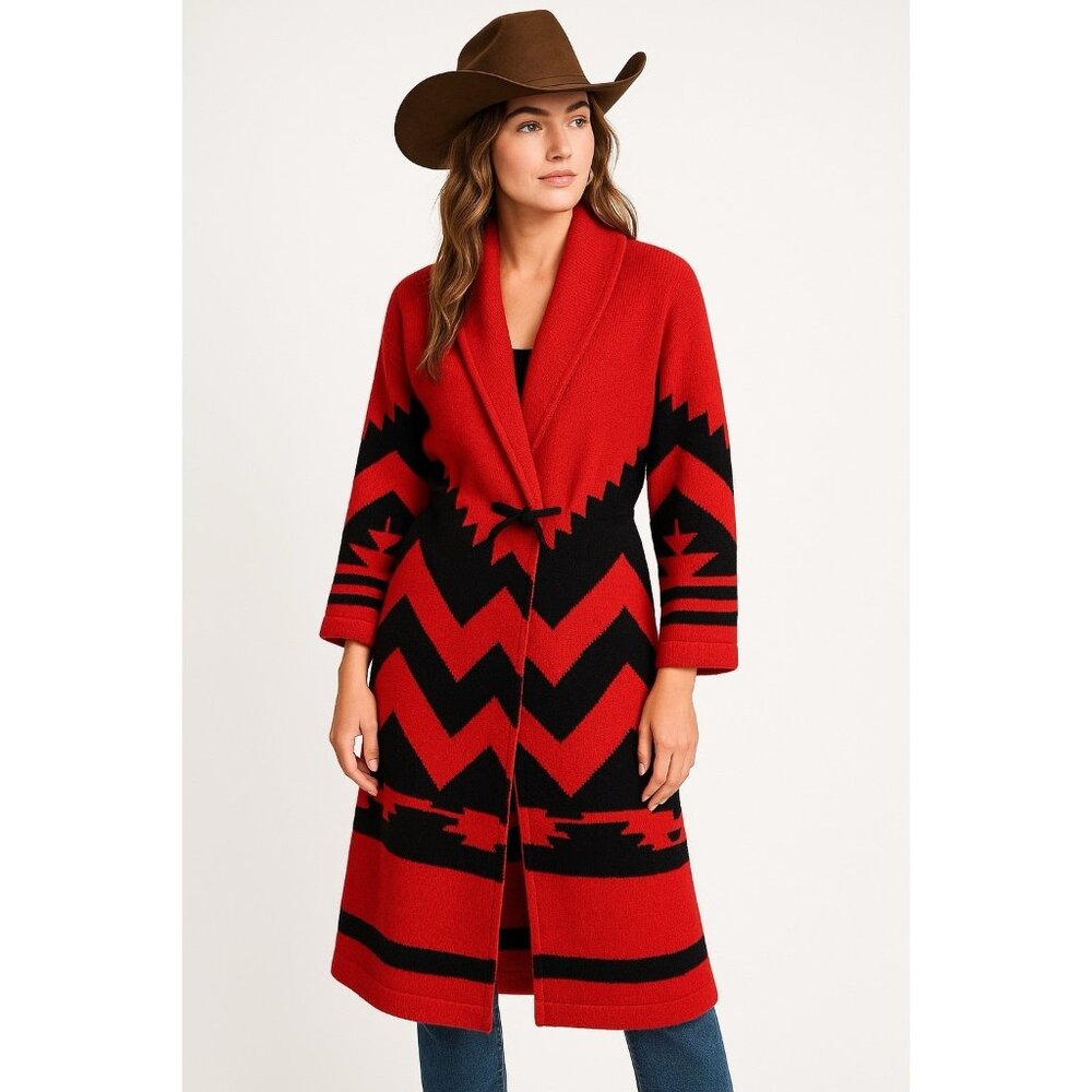 Soft Surroundings Vibrant Red and Black Geometric Cardigan